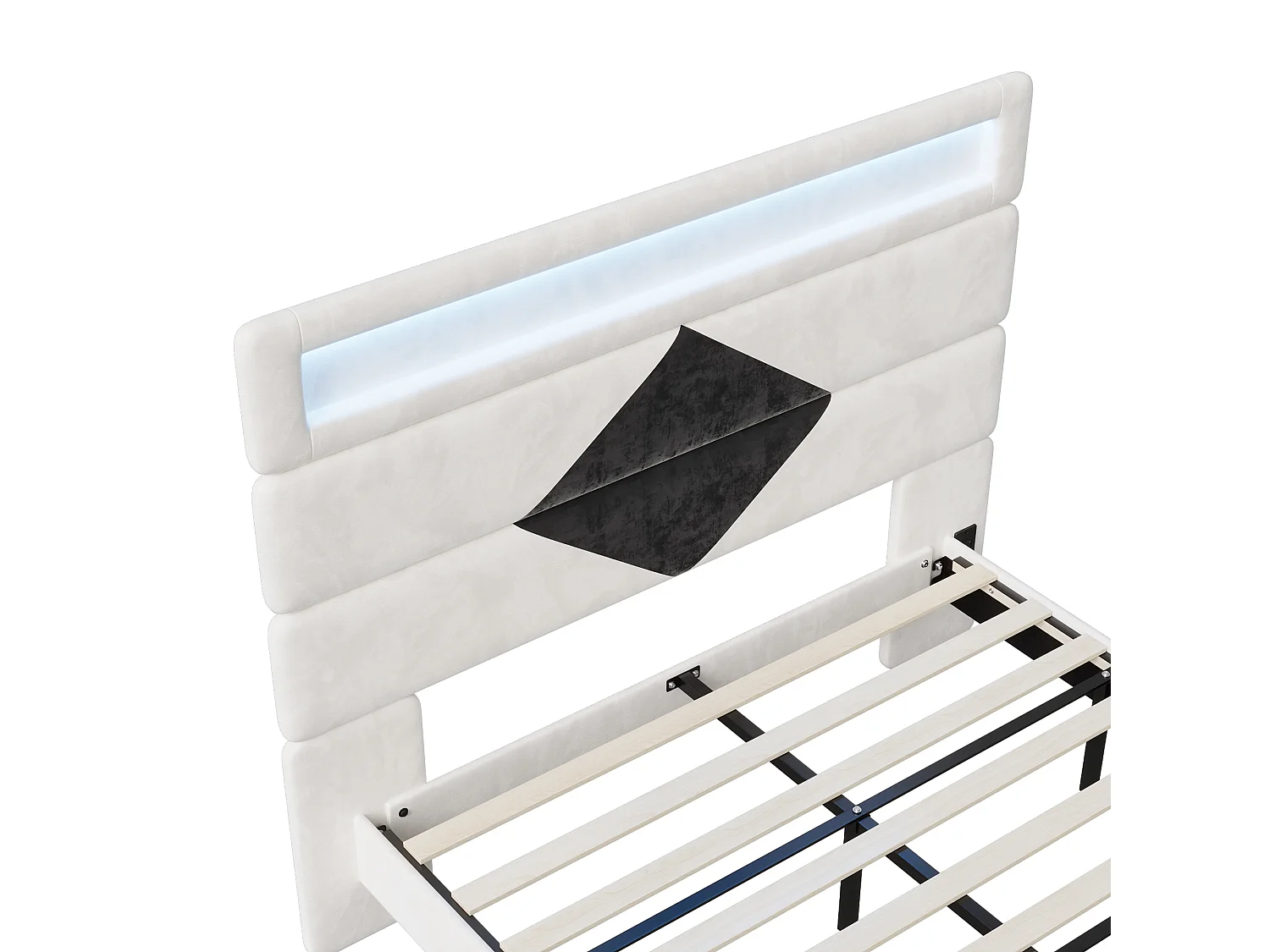 Lit 140x200 cm, Lit flottant avec tête de lit diamant,  avec  USB et éclairage LED,  - Blanc