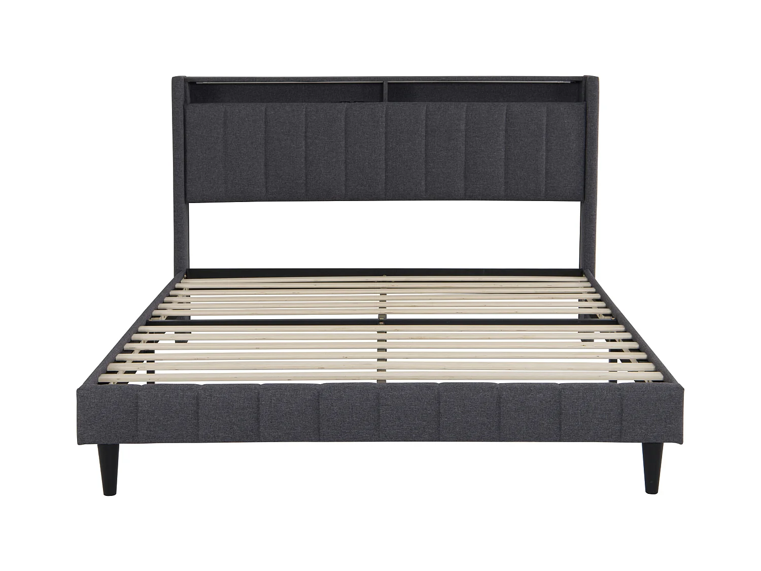 Doppelbett für Erwachsene 160 x 200 cm mit USB-Ladefunktion und LED-Beleuchtung. Grau