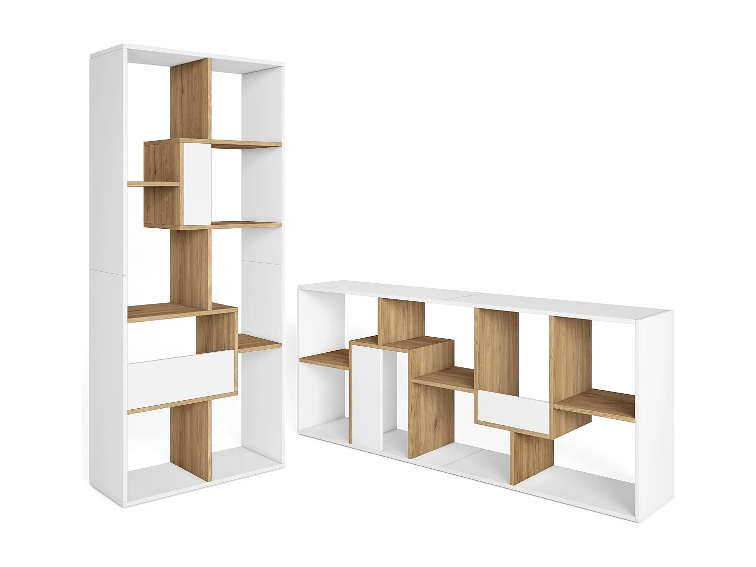 Boekenkast, Boekenplank, 162x67x31cm, Kantoorplank, Wit en Eiken