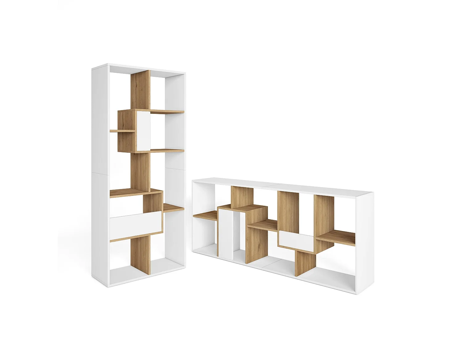 Librería estantería, 162x67x31cm, Con Almacenaje, Blanco y roble