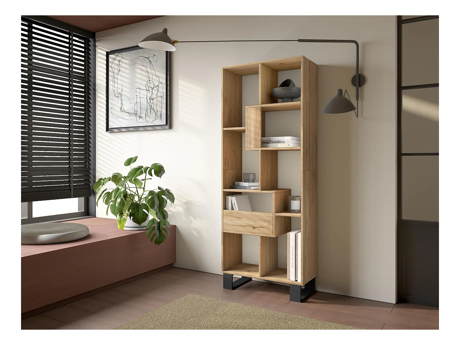 Boekenkast, Boekenplank, 174x67x31, Industrieel design, Eiken