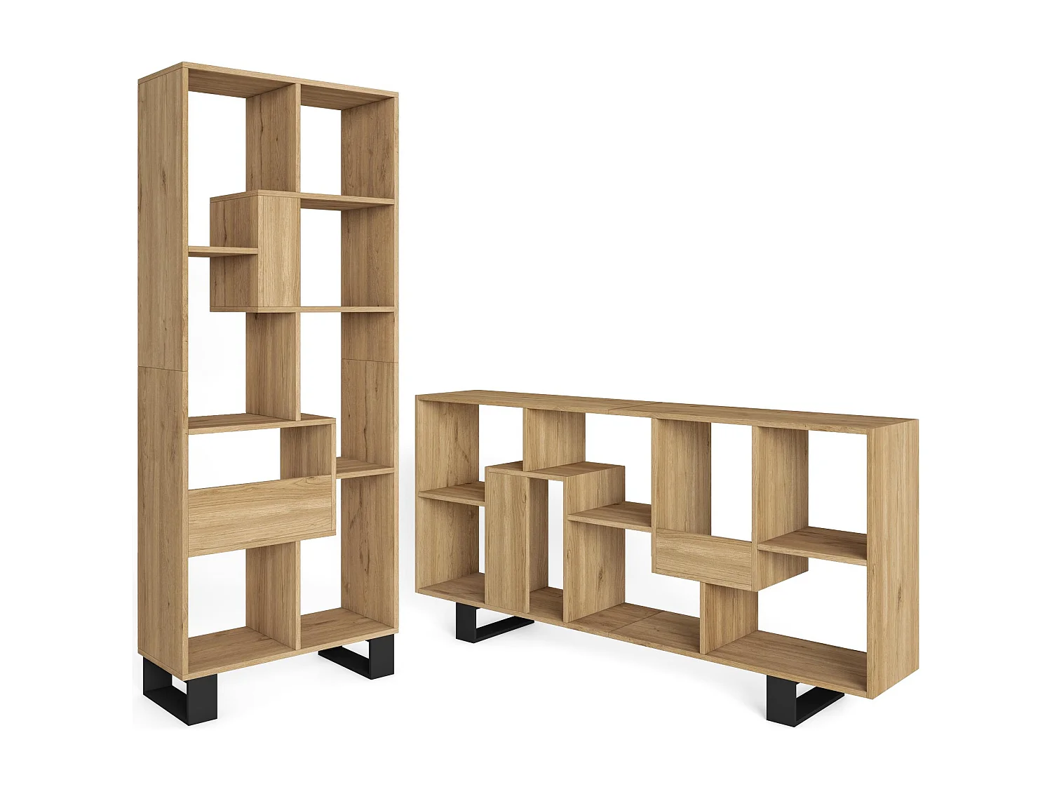 Étagère Bibliothèque, 174x67x31, Design industriel, Chêne