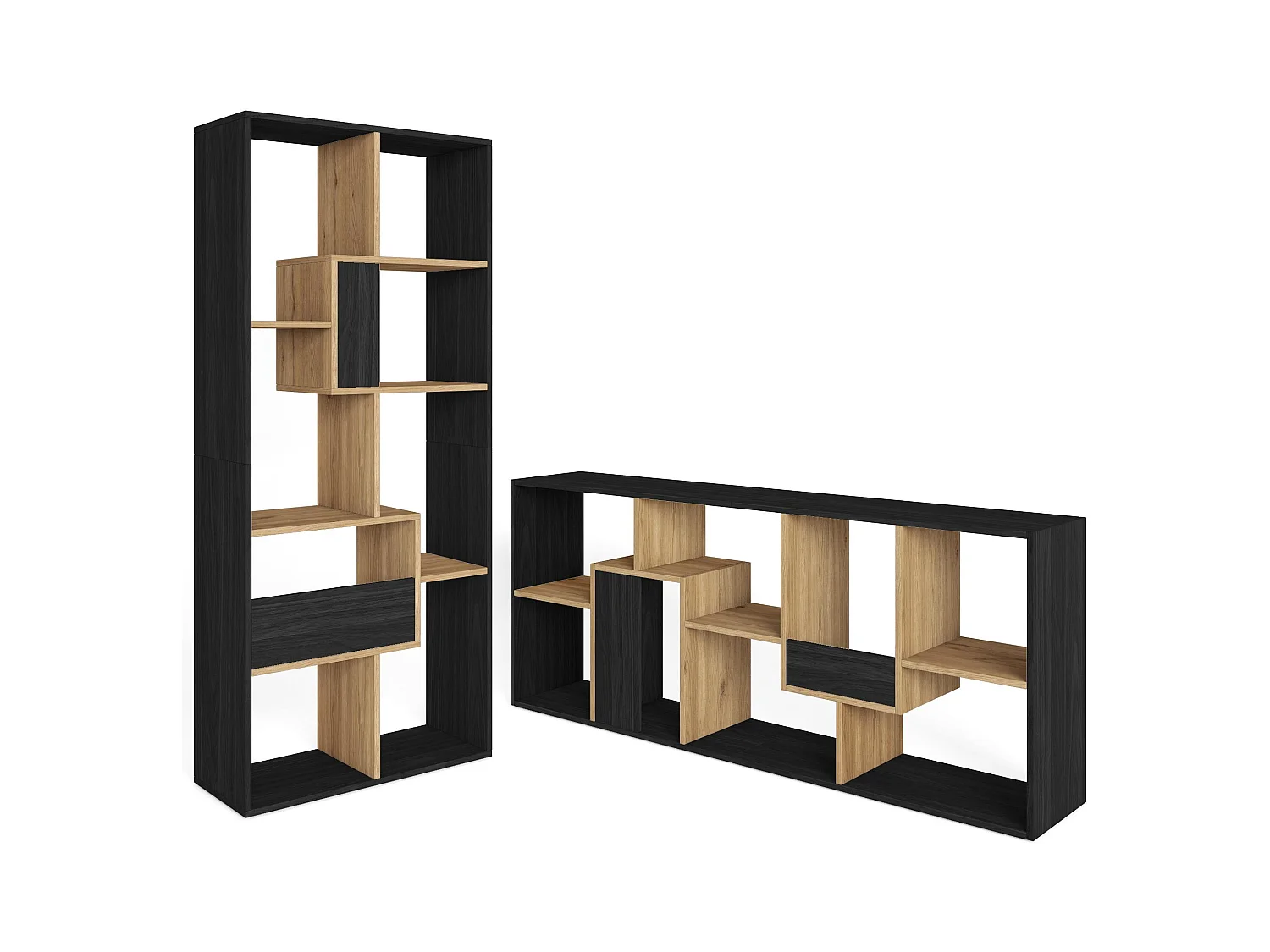 Librería estantería, 162x67x31cm, Con Almacenaje, Negro y roble