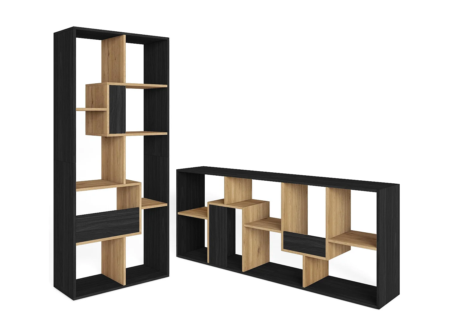 Boekenkast, Boekenplank, 162x67x31cm, Kantoorplank, Zwart/Eiken