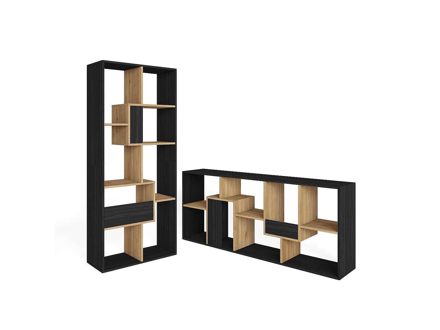 Boekenkast, Boekenplank, 162x67x31cm, Kantoorplank, Zwart/Eiken