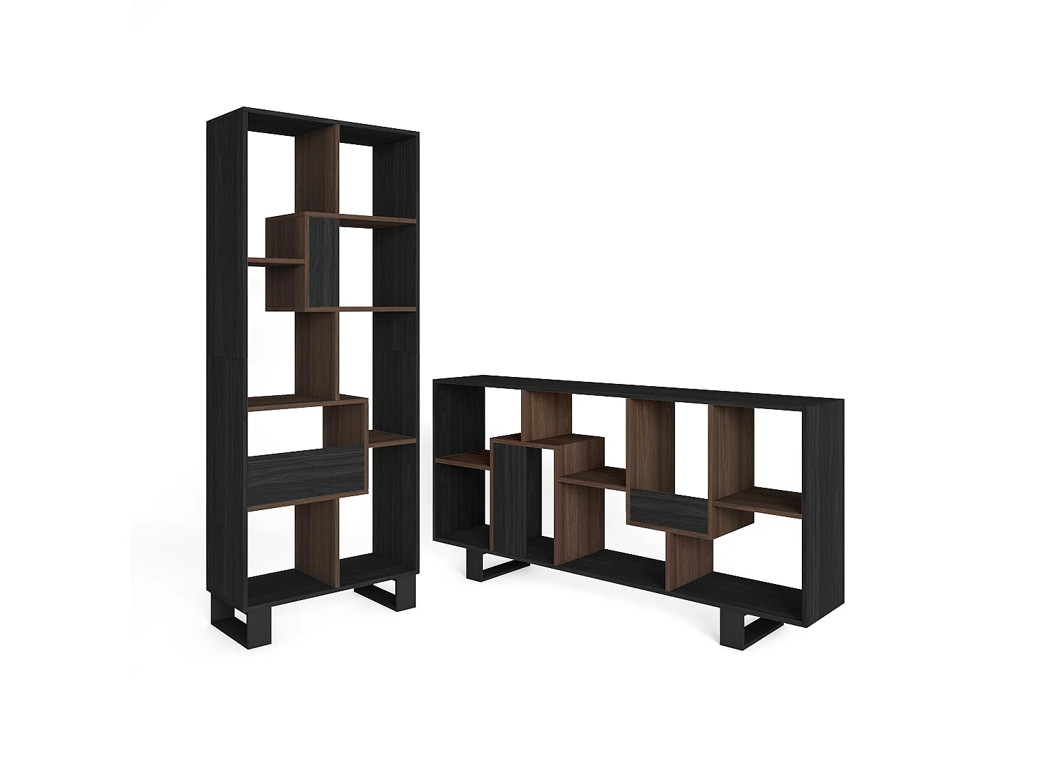 Boekenkast, Boekenplank, 174x67x31, Industrieel design, Zwart en Donkere eik