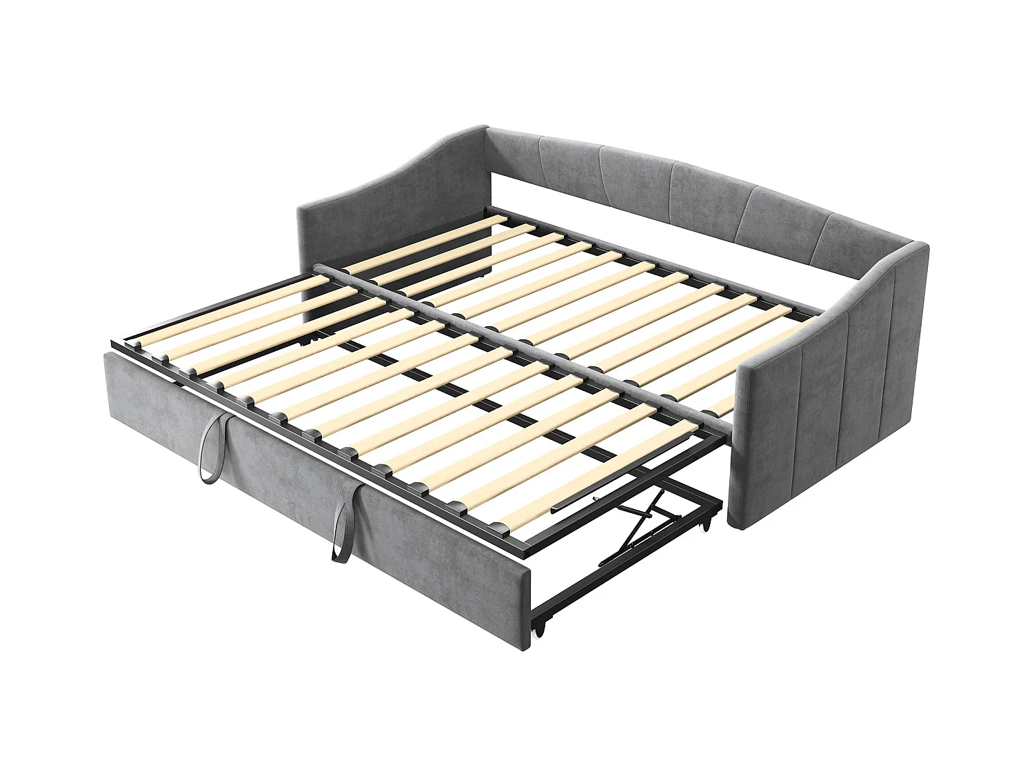 Ausziehbett 90/180x200 cm – Umbaubares Polsterbett mit Lattenrost – Multifunktionales ausziehbares Schlafsofa aus weichem Samtstoff – Grau