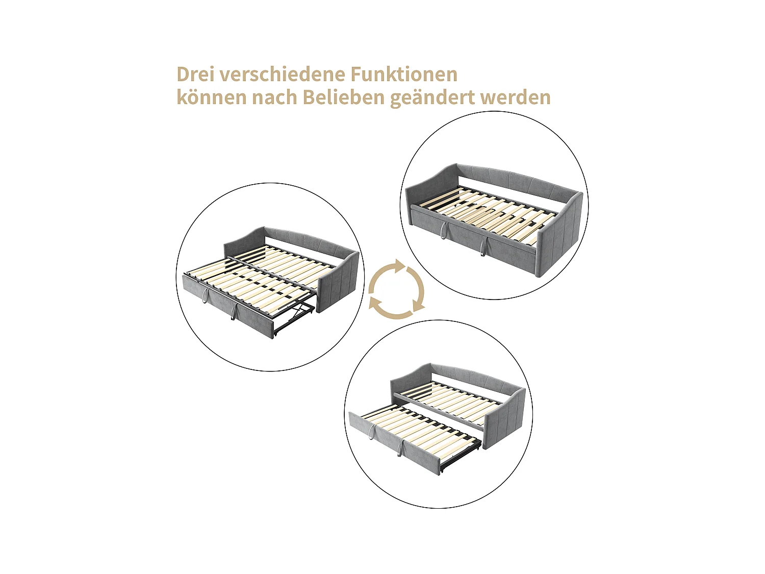 Ausziehbett 90/180x200 cm – Umbaubares Polsterbett mit Lattenrost – Multifunktionales ausziehbares Schlafsofa aus weichem Samtstoff – Grau