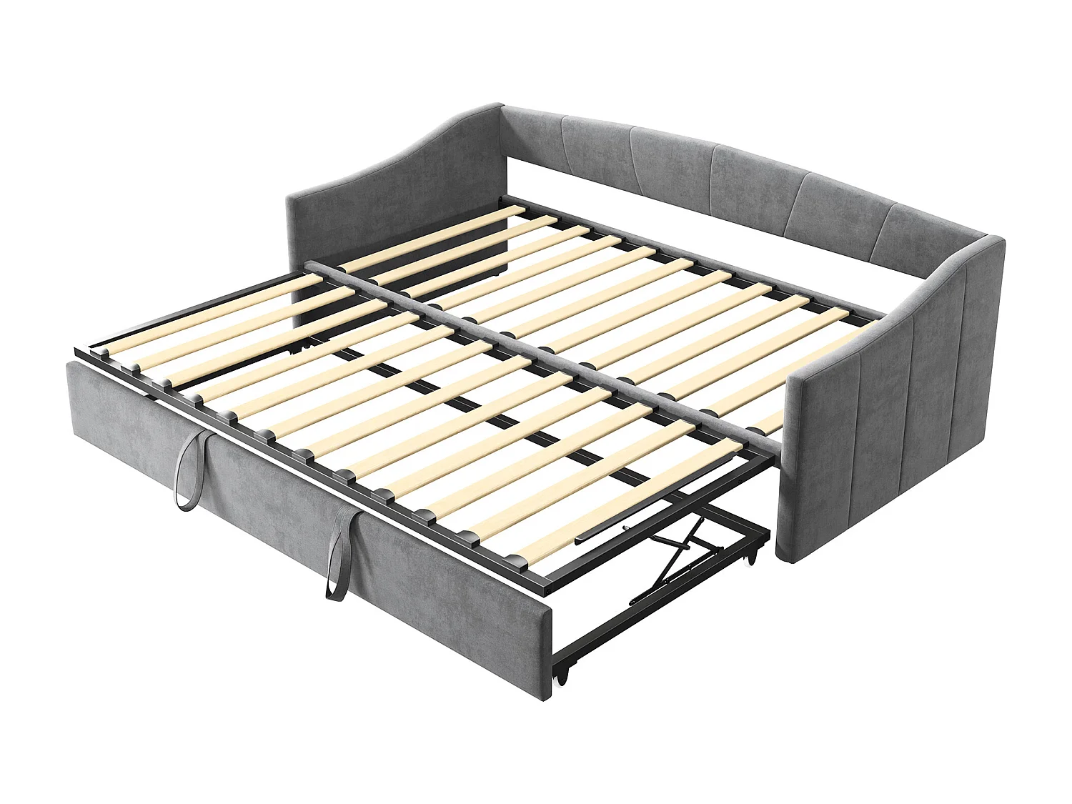 Cama nido 90/180x200 cm – Cama convertible tapizada con somier de láminas – Sofá cama extensible multifuncional en suave tejido de terciopelo – Gris