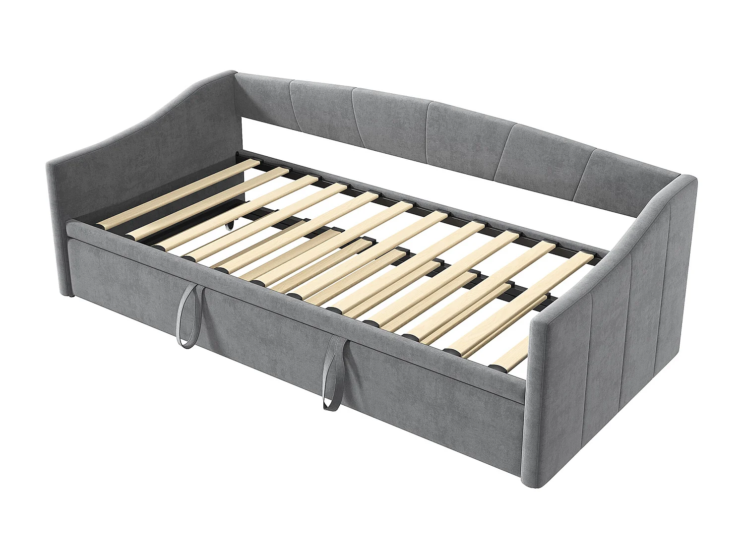 Cama nido 90/180x200 cm – Cama convertible tapizada con somier de láminas – Sofá cama extensible multifuncional en suave tejido de terciopelo – Gris