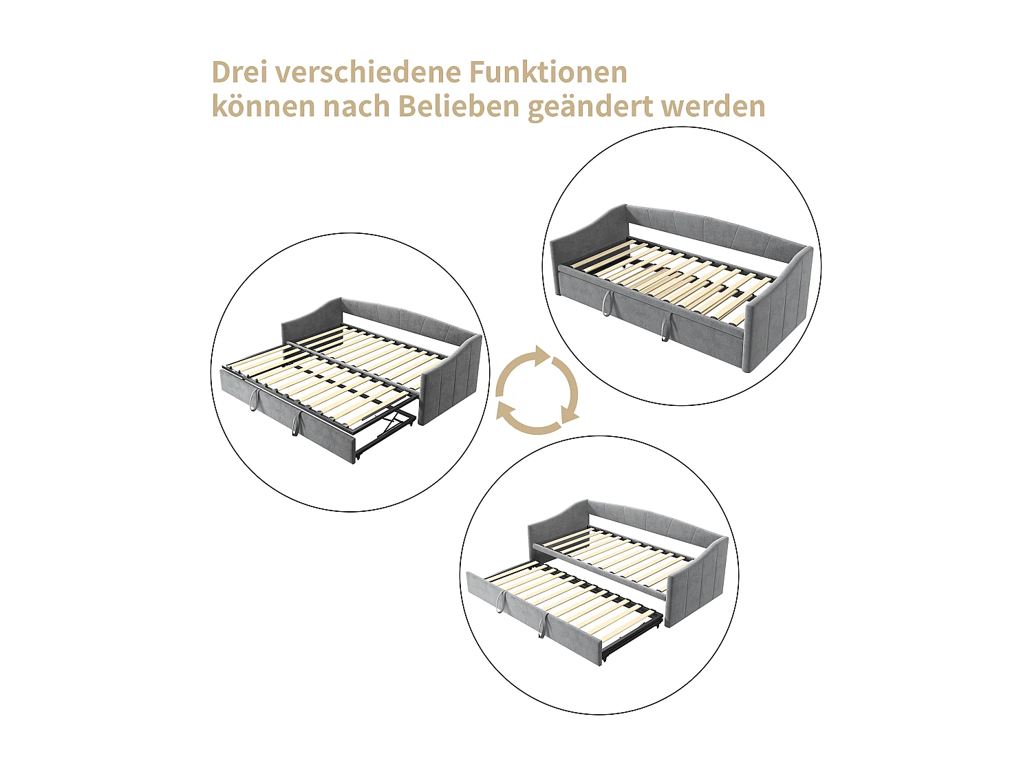 Cama nido 90/180x200 cm – Cama convertible tapizada con somier de láminas – Sofá cama extensible multifuncional en suave tejido de terciopelo – Gris