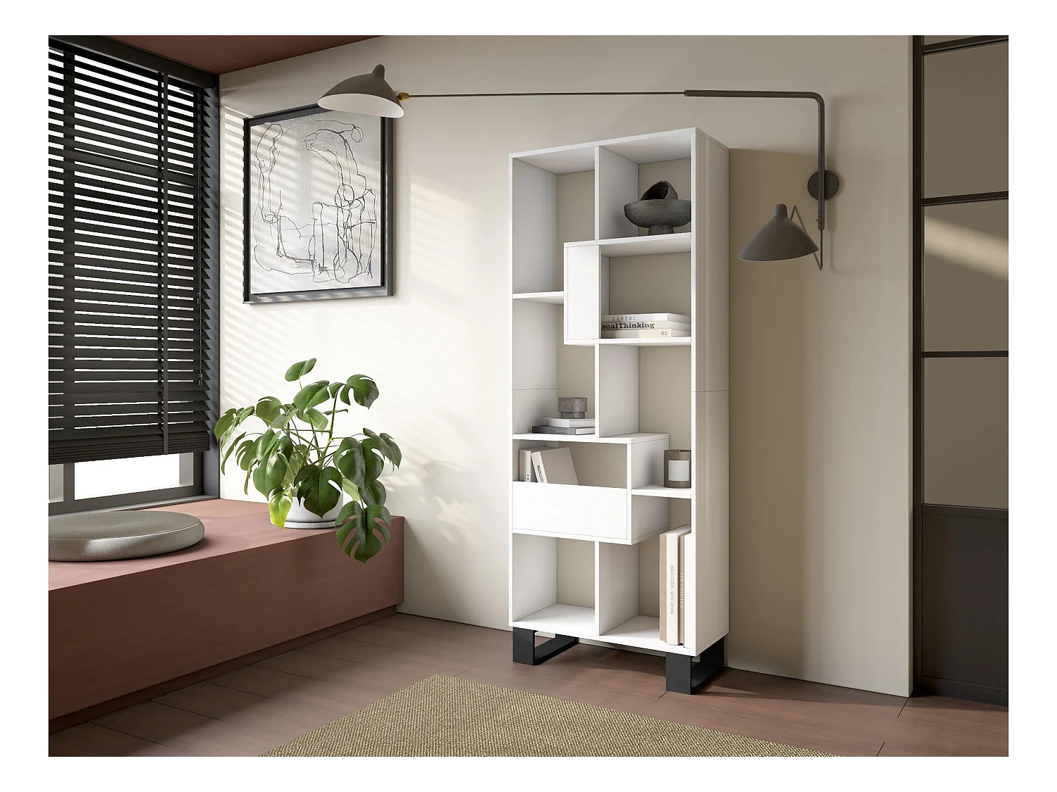 Bücherregal Bibliothek, 174x67x31, Industriedesign, Weiß