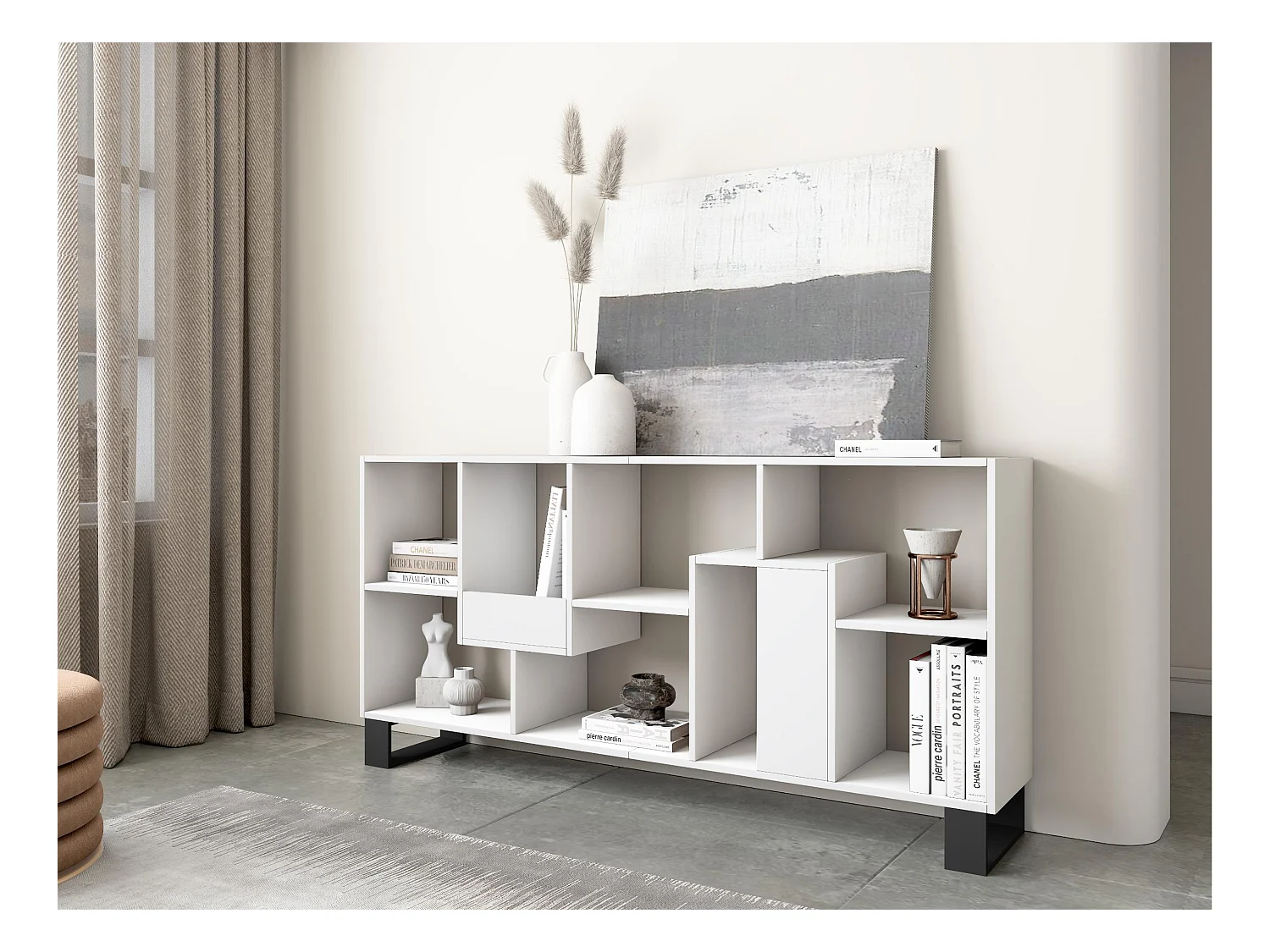 Bücherregal Bibliothek, 174x67x31, Industriedesign, Weiß