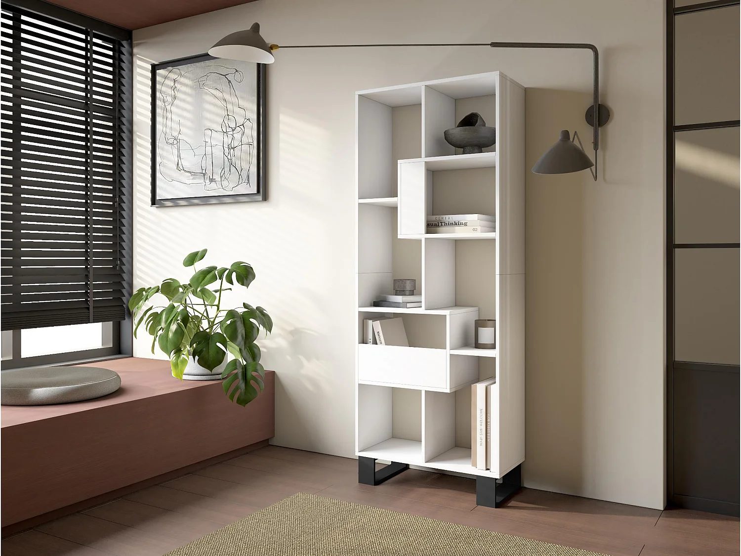 Librería estantería, 174x67x31, Diseño industrial, Blanco