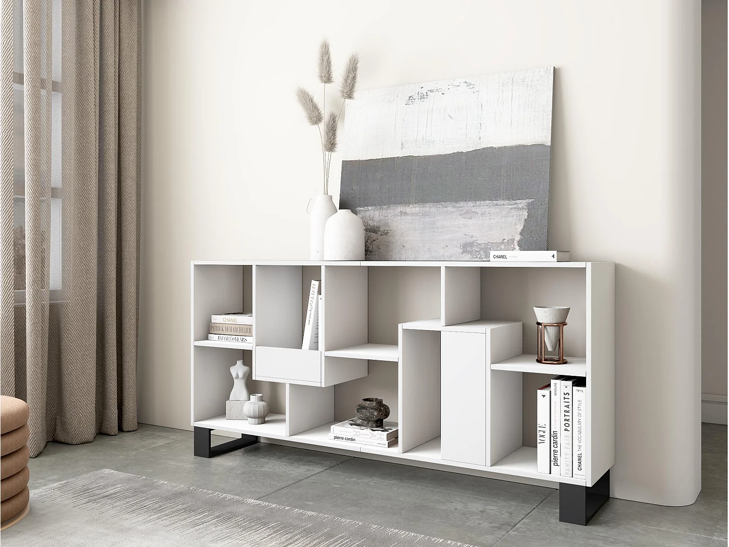 Librería estantería, 174x67x31, Diseño industrial, Blanco