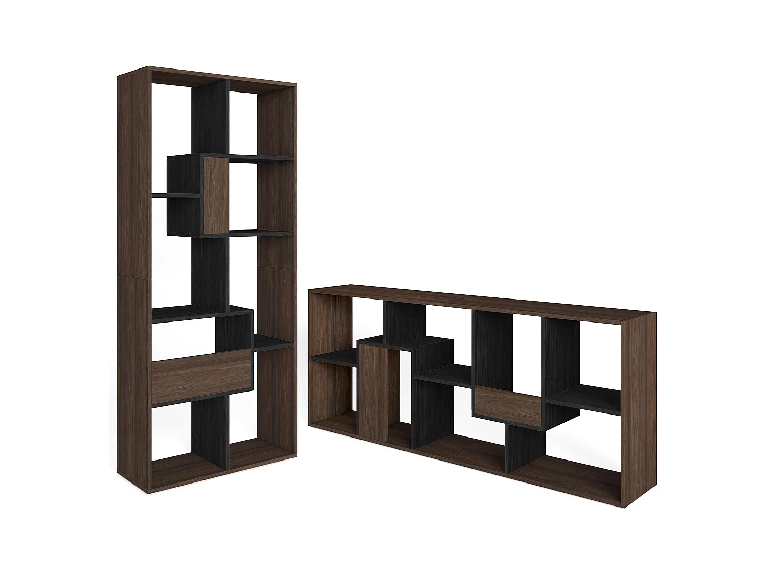 Boekenkast, Boekenplank, 162x67x31cm, Kantoorplank, Donkere eik en Zwart