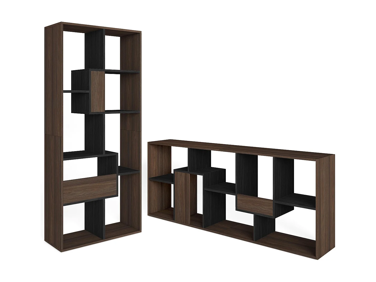 Boekenkast, Boekenplank, 162x67x31cm, Kantoorplank, Donkere eik en Zwart