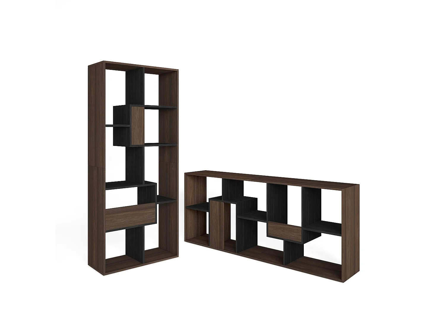 Étagère Bibliothèque, 67x31x162cm, Salon, Bureau, Chêne foncé et Noir