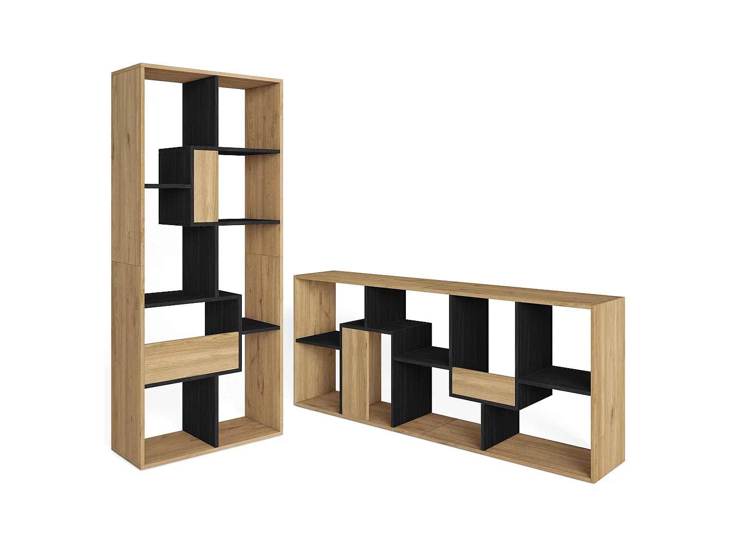 Boekenkast, Boekenplank, 162x67x31cm, Kantoorplank, Eiken/Zwart