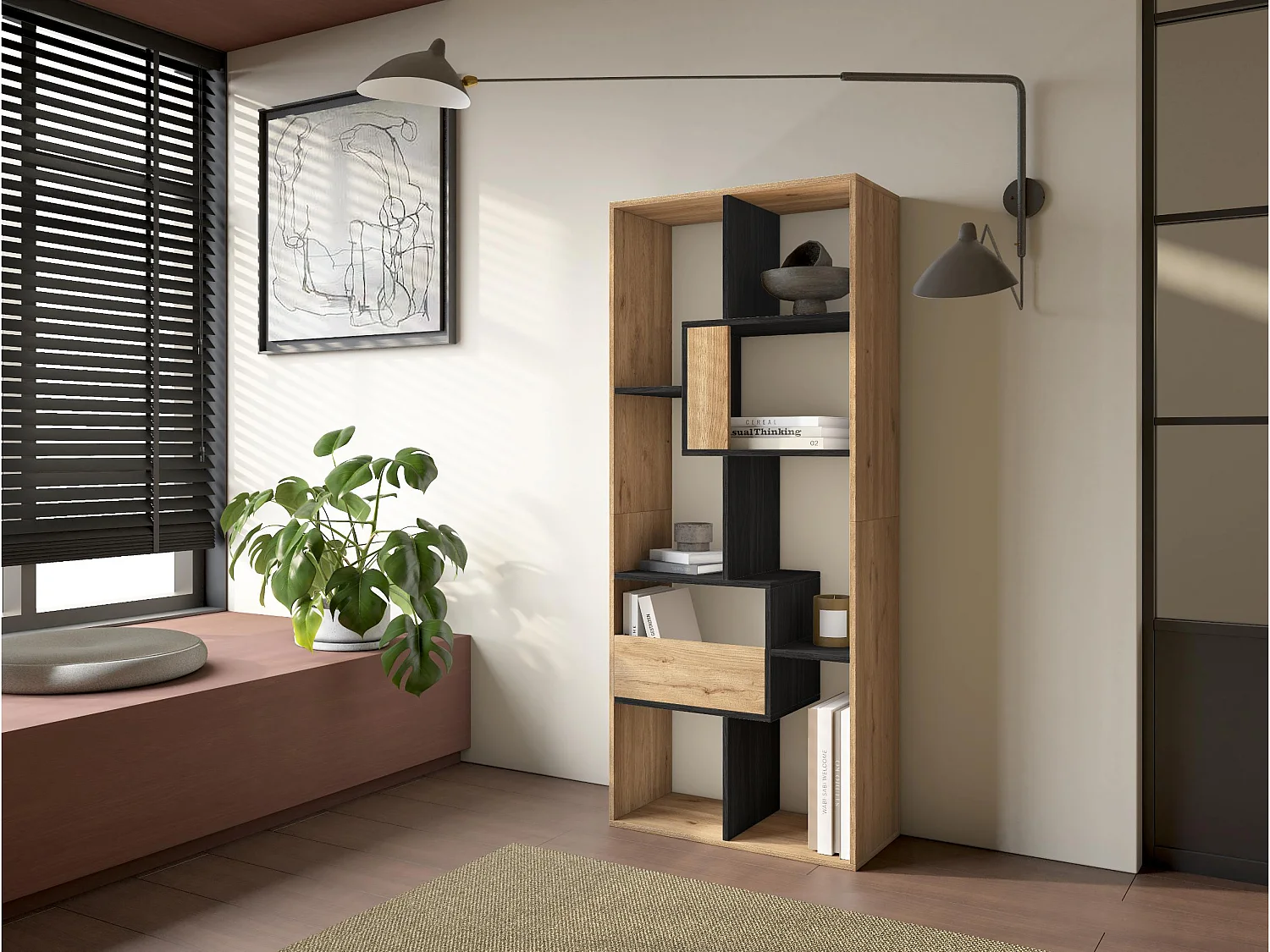 Étagère Bibliothèque, 67x31x162cm, Salon, Bureau, Chêne et noir