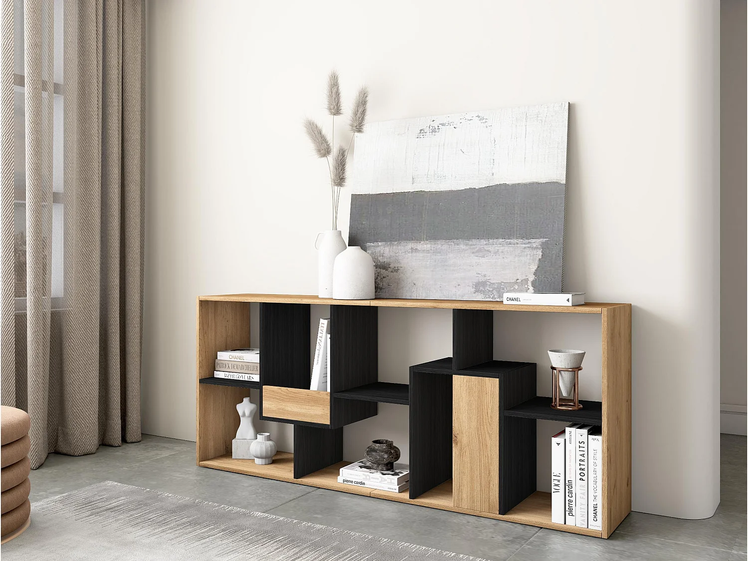 Étagère Bibliothèque, 67x31x162cm, Salon, Bureau, Chêne et noir