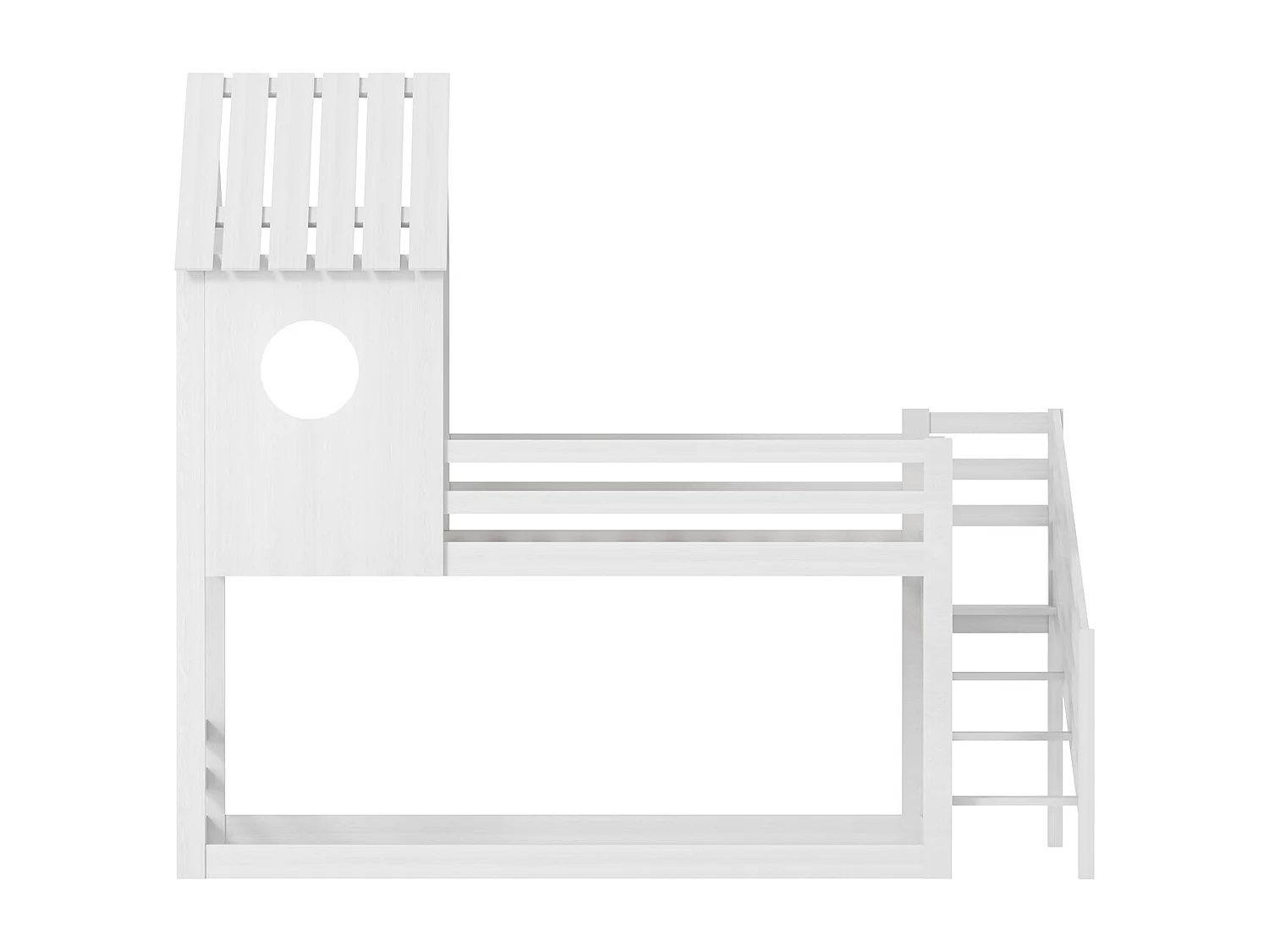 Lit superposé 2x90x200 cm en bois de pin – Avec escalier et sommier à lattes – Couleur blanche