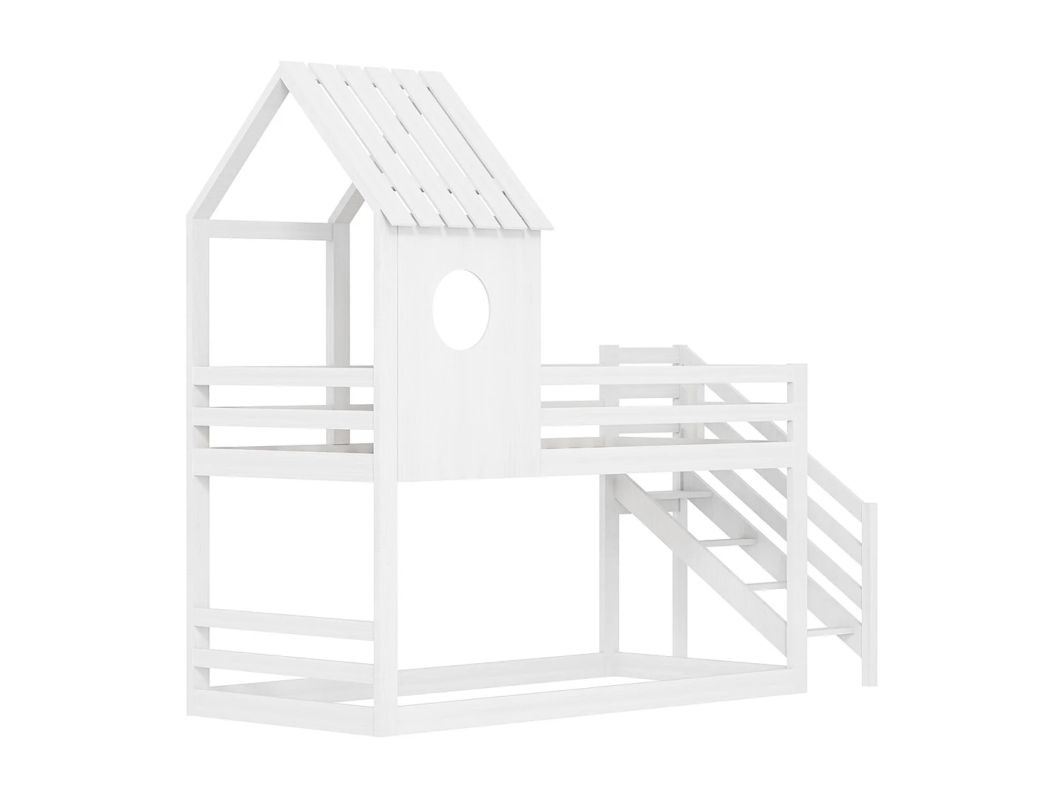 Lit superposé 2x90x200 cm en bois de pin – Avec escalier et sommier à lattes – Couleur blanche