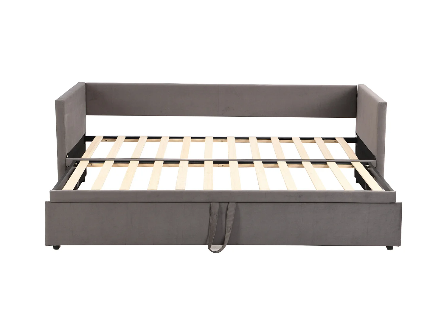 Ausziehbett 90/180x200 cm – Umbaubares Polsterbett mit Lattenrost – Multifunktionales ausziehbares Schlafsofa aus weichem Samtstoff – Grau