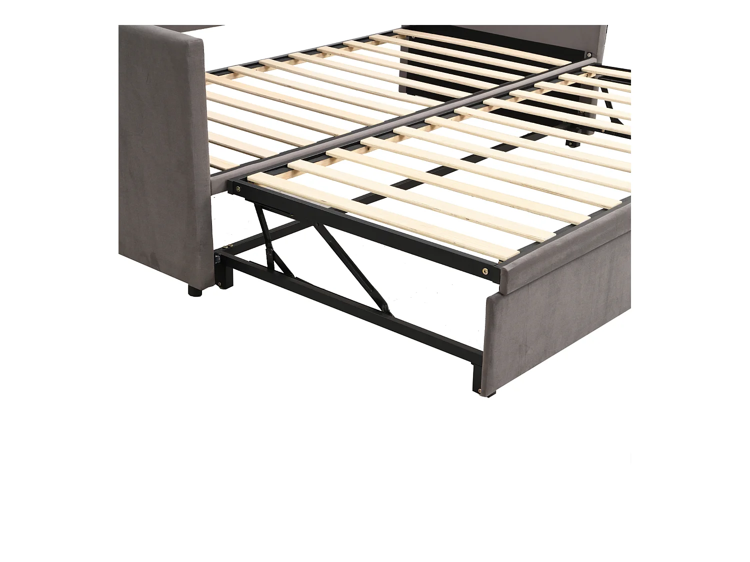Ausziehbett 90/180x200 cm – Umbaubares Polsterbett mit Lattenrost – Multifunktionales ausziehbares Schlafsofa aus weichem Samtstoff – Grau