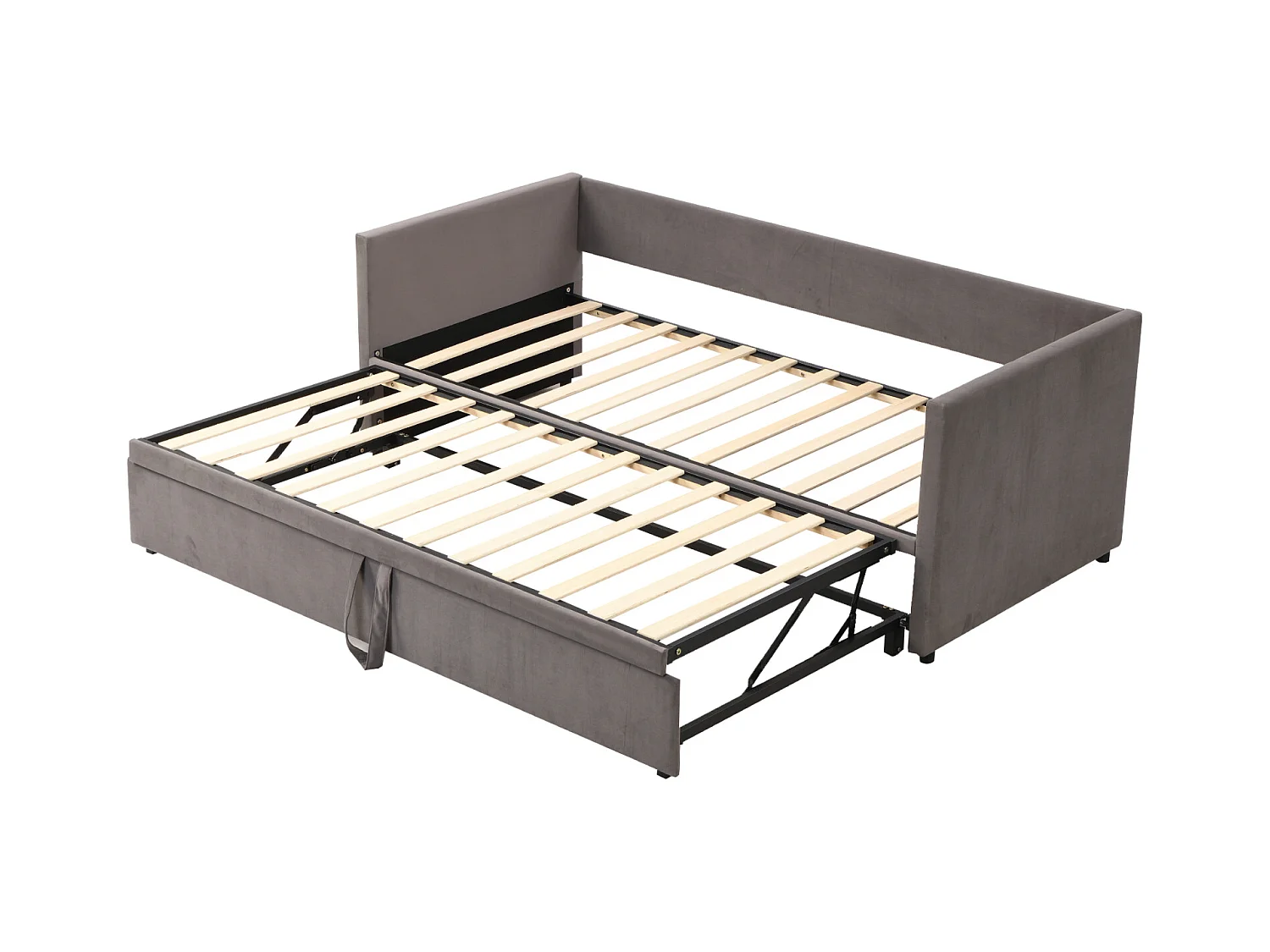 Ausziehbett 90/180x200 cm – Umbaubares Polsterbett mit Lattenrost – Multifunktionales ausziehbares Schlafsofa aus weichem Samtstoff – Grau