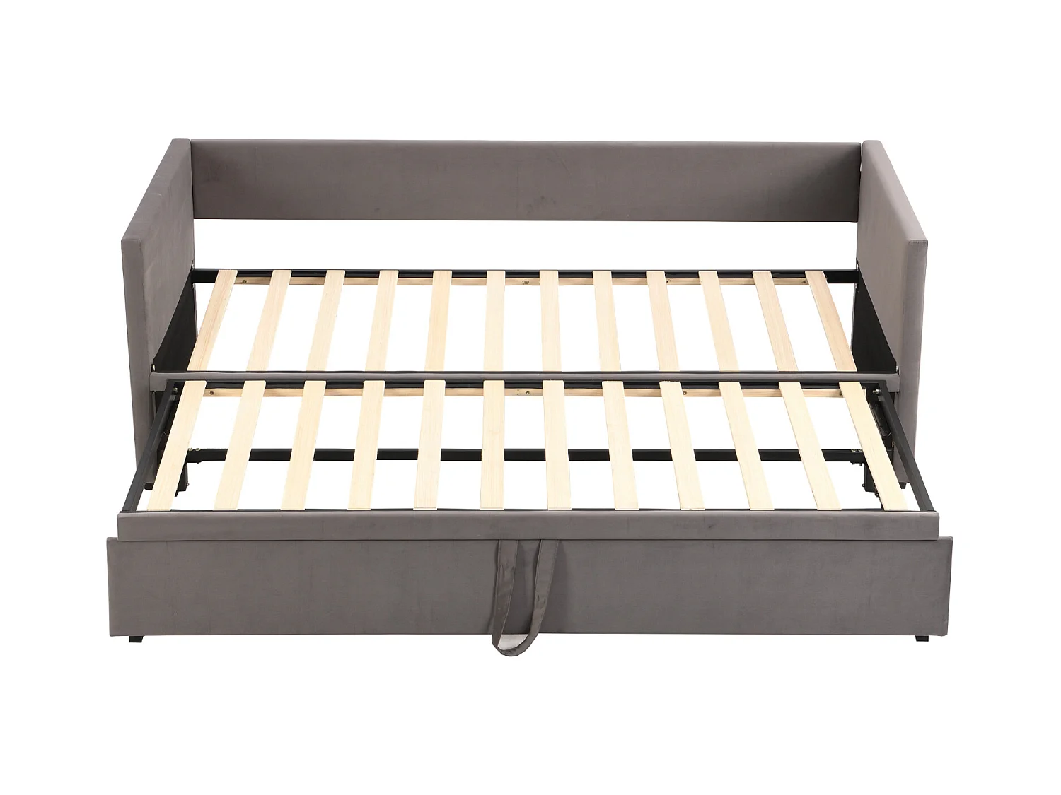 Ausziehbett 90/180x200 cm – Umbaubares Polsterbett mit Lattenrost – Multifunktionales ausziehbares Schlafsofa aus weichem Samtstoff – Grau