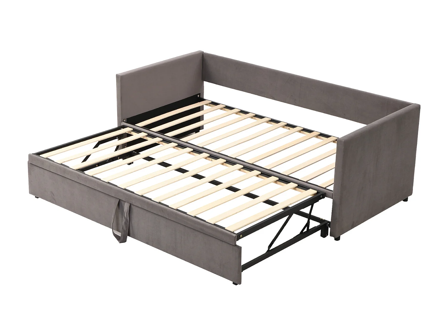 Ausziehbett 90/180x200 cm – Umbaubares Polsterbett mit Lattenrost – Multifunktionales ausziehbares Schlafsofa aus weichem Samtstoff – Grau