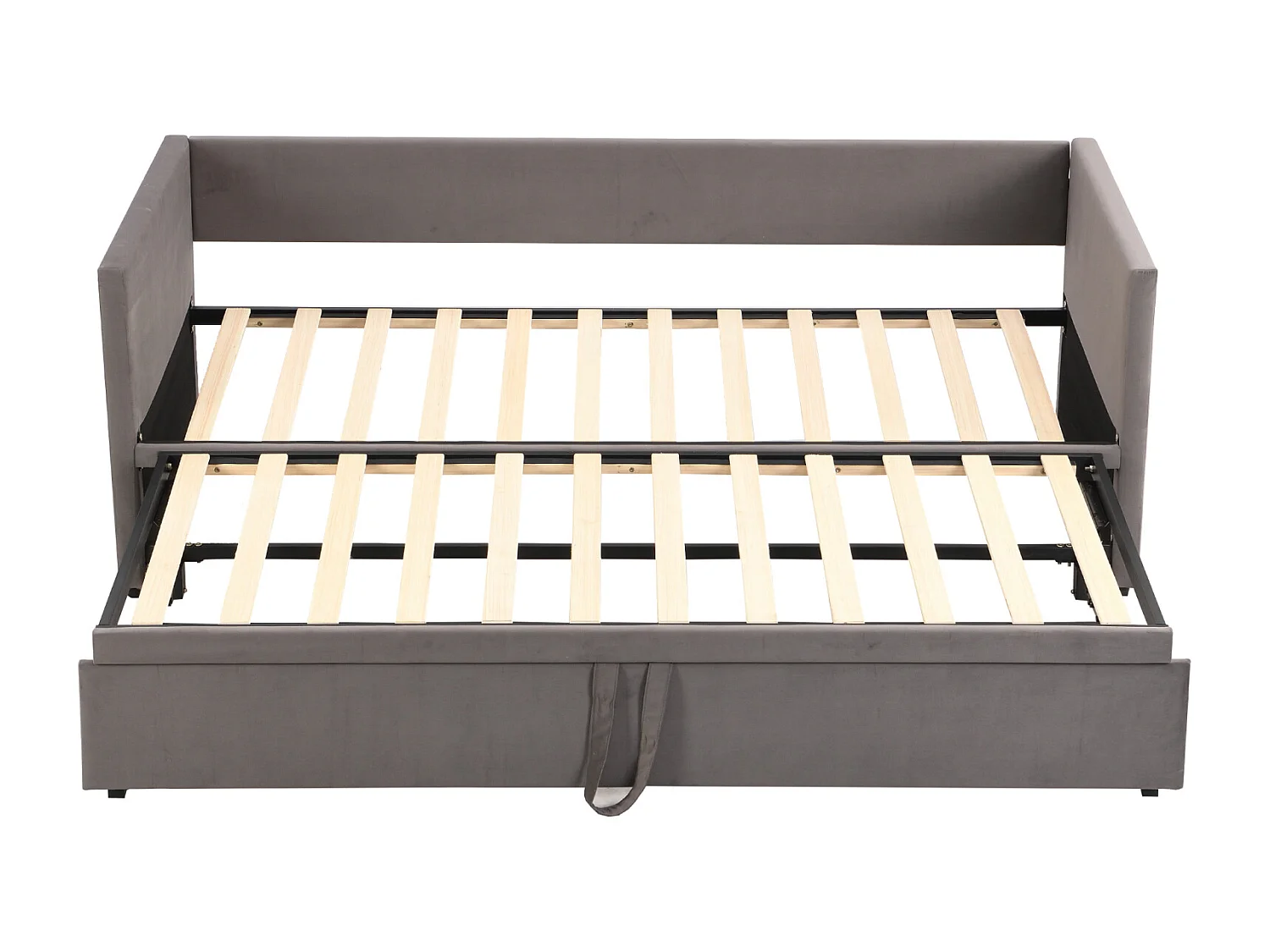 Ausziehbett 90/180x200 cm – Umbaubares Polsterbett mit Lattenrost – Multifunktionales ausziehbares Schlafsofa aus weichem Samtstoff – Grau