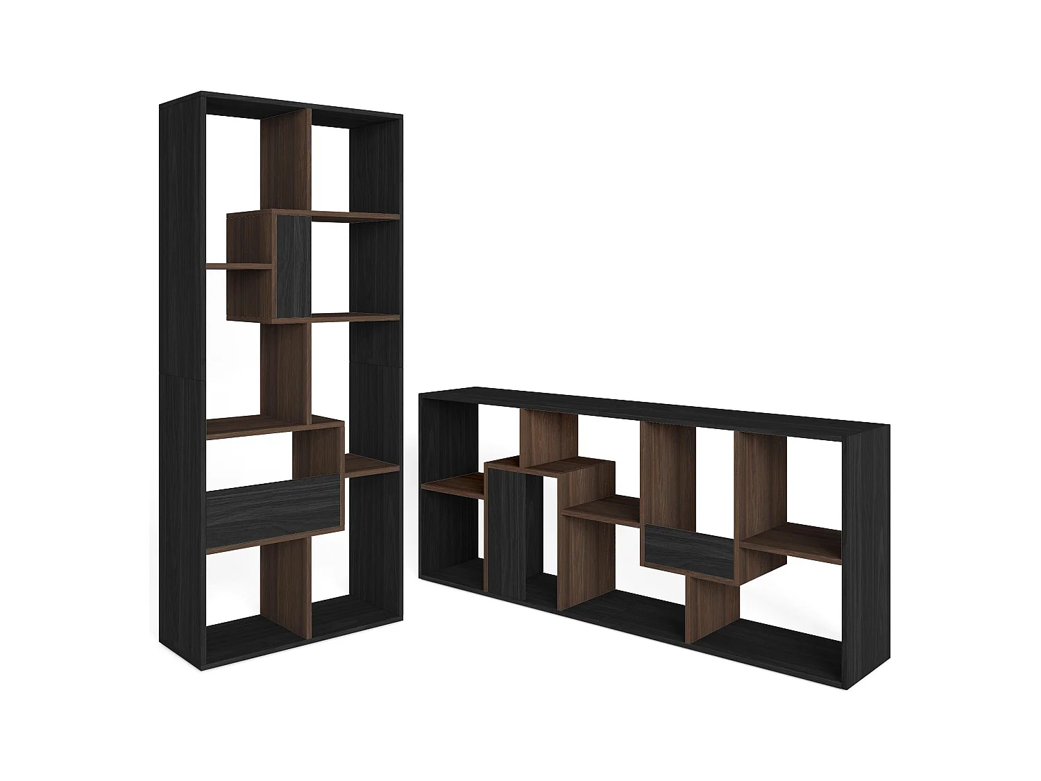 Librería estantería, 162x67x31cm, Con Almacenaje, Negro y Roble oscuro