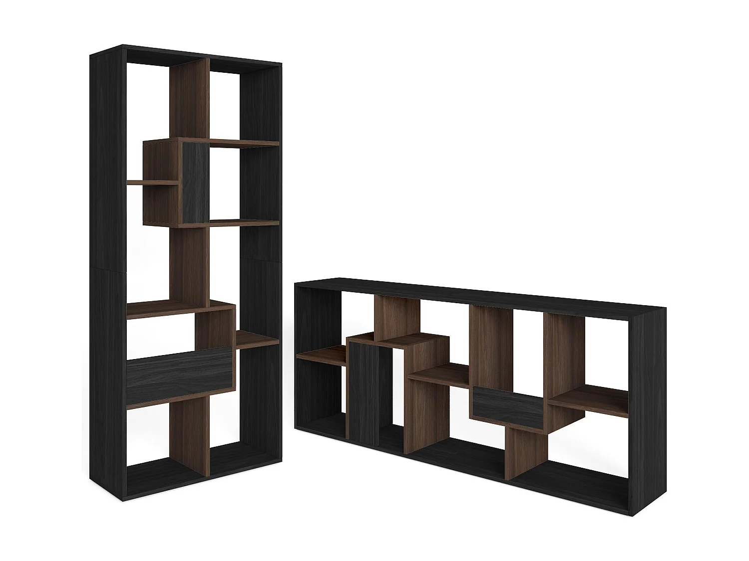 Boekenkast, Boekenplank, 162x67x31cm, Kantoorplank, Zwart en Donkere eik