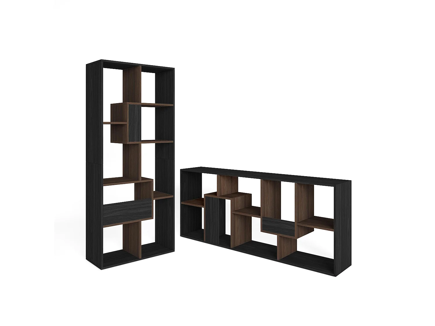 Boekenkast, Boekenplank, 162x67x31cm, Kantoorplank, Zwart en Donkere eik