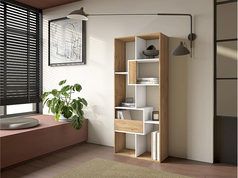 Boekenkast, Boekenplank, 162x67x31cm, Kantoorplank, Eiken/Wit