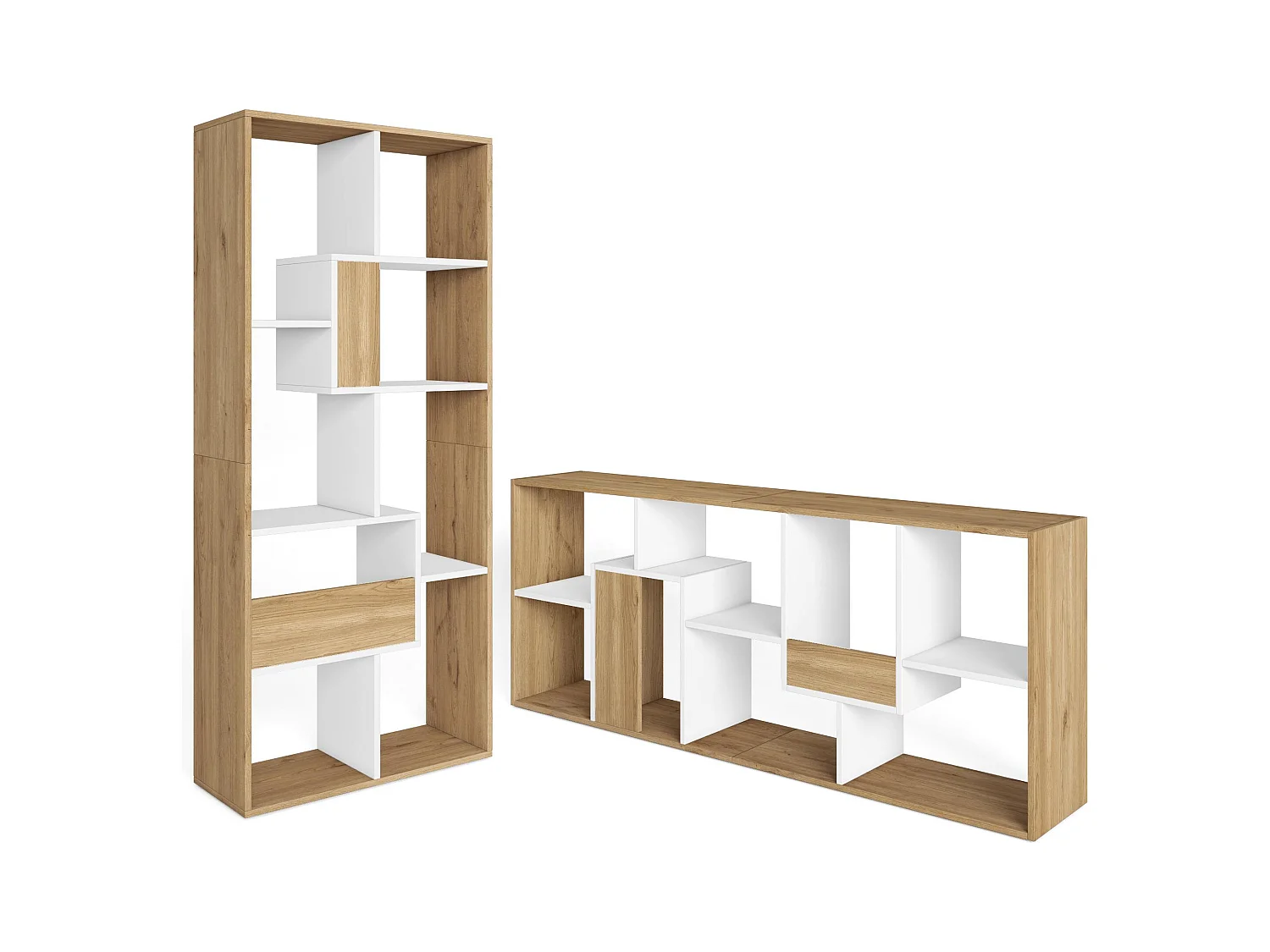 Boekenkast, Boekenplank, 162x67x31cm, Kantoorplank, Eiken/Wit