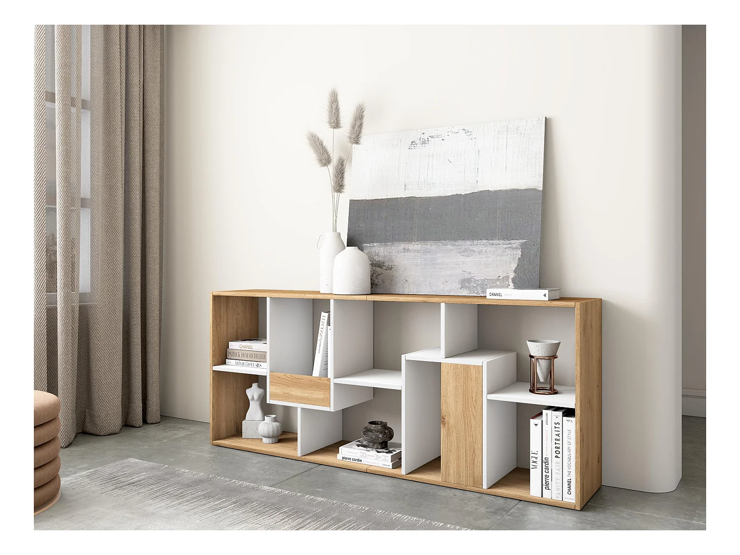 Boekenkast, Boekenplank, 162x67x31cm, Kantoorplank, Eiken/Wit