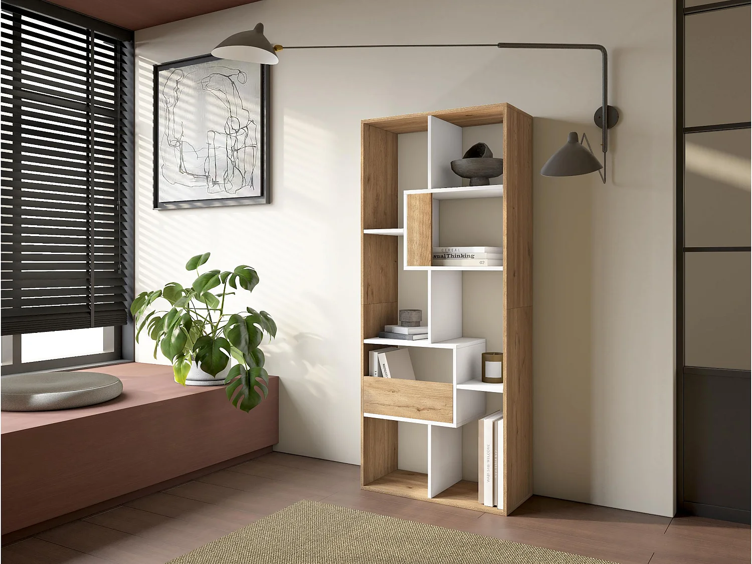 Étagère Bibliothèque, 162x67x31cm, Salon, Bureau, Chêne et blanc