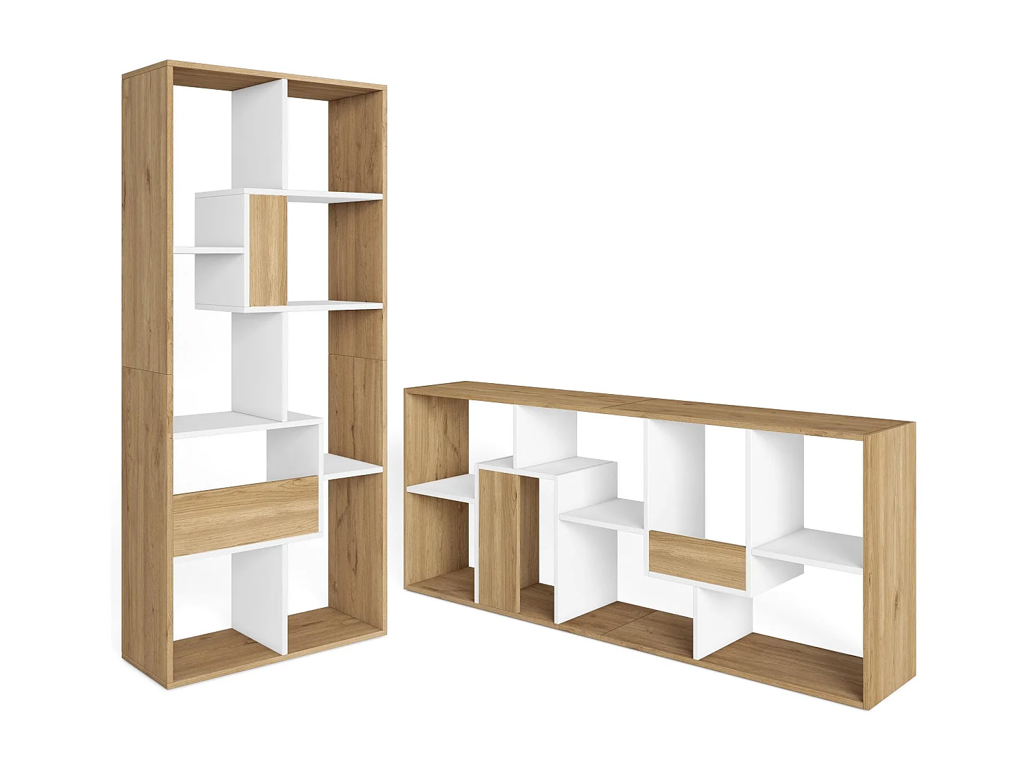 Étagère Bibliothèque, 162x67x31cm, Salon, Bureau, Chêne et blanc