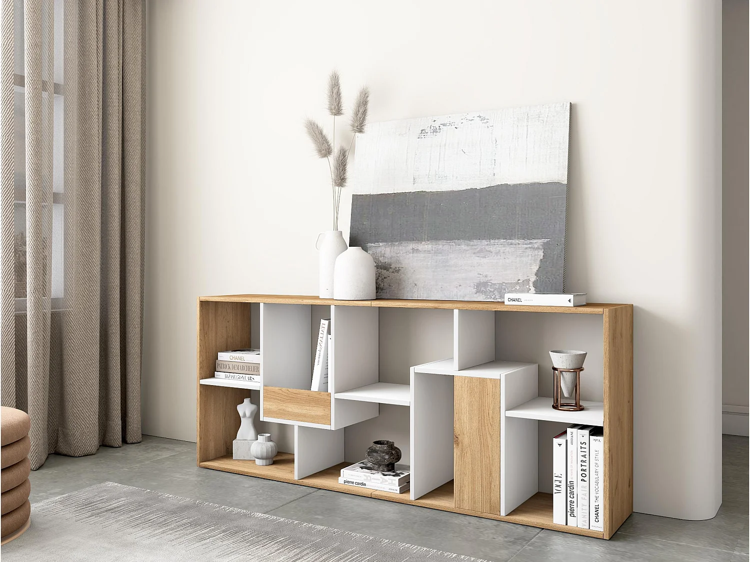 Étagère Bibliothèque, 162x67x31cm, Salon, Bureau, Chêne et blanc