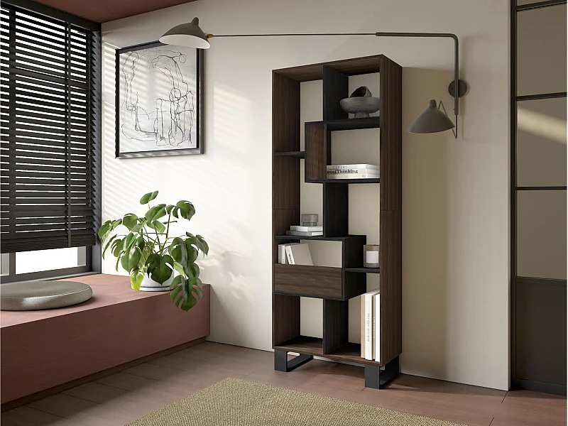 Boekenkast, Boekenplank, 174x67x31, Industrieel design, Donkere eik en Zwart