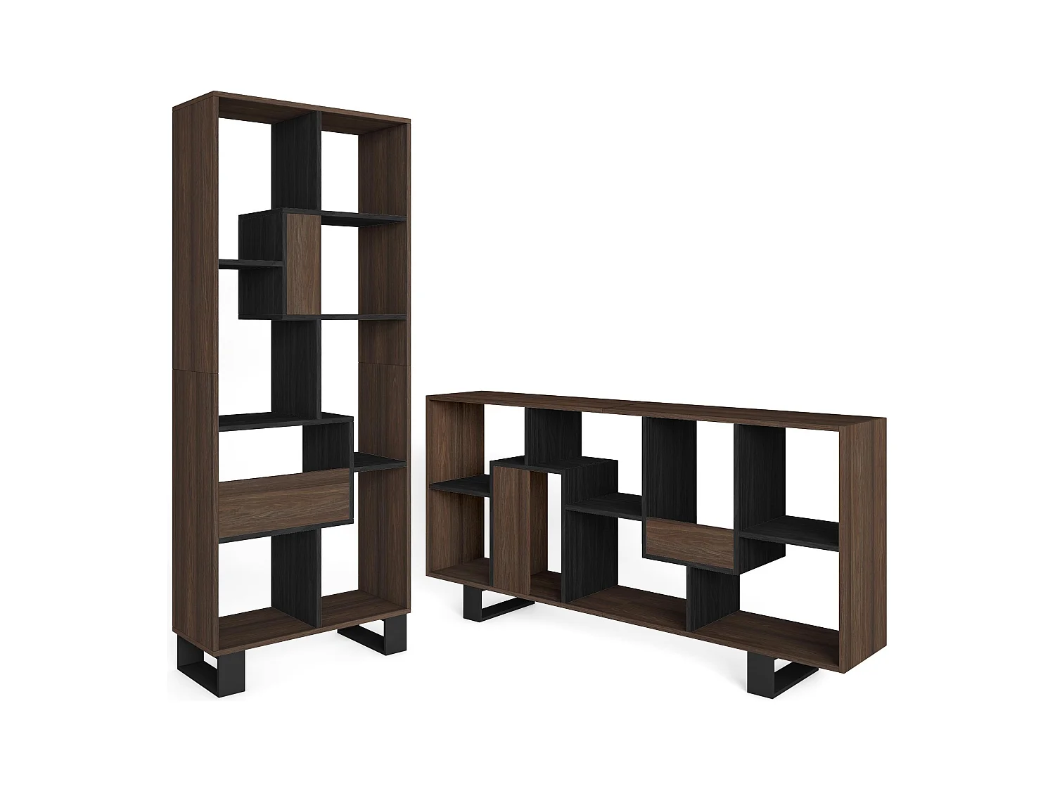 Boekenkast, Boekenplank, 174x67x31, Industrieel design, Donkere eik en Zwart