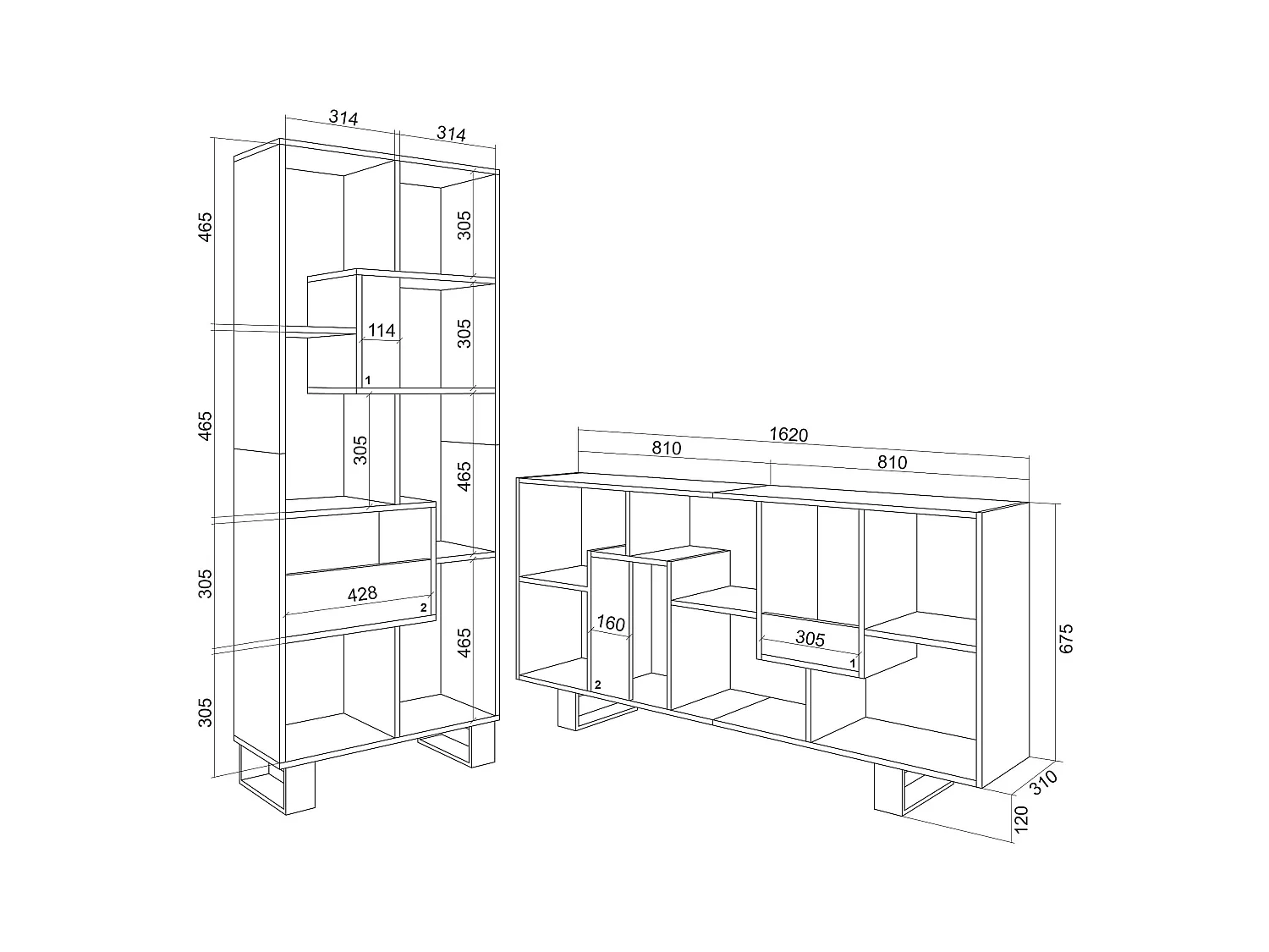 Boekenkast, Boekenplank, 174x67x31, Industrieel design, Donkere eik en Zwart