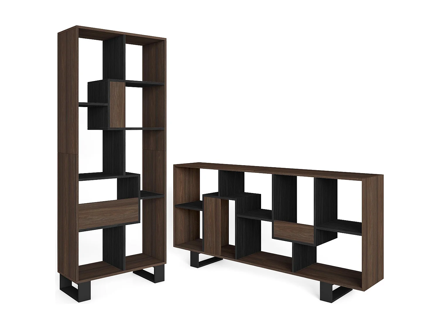 Boekenkast, Boekenplank, 174x67x31, Industrieel design, Donkere eik en Zwart