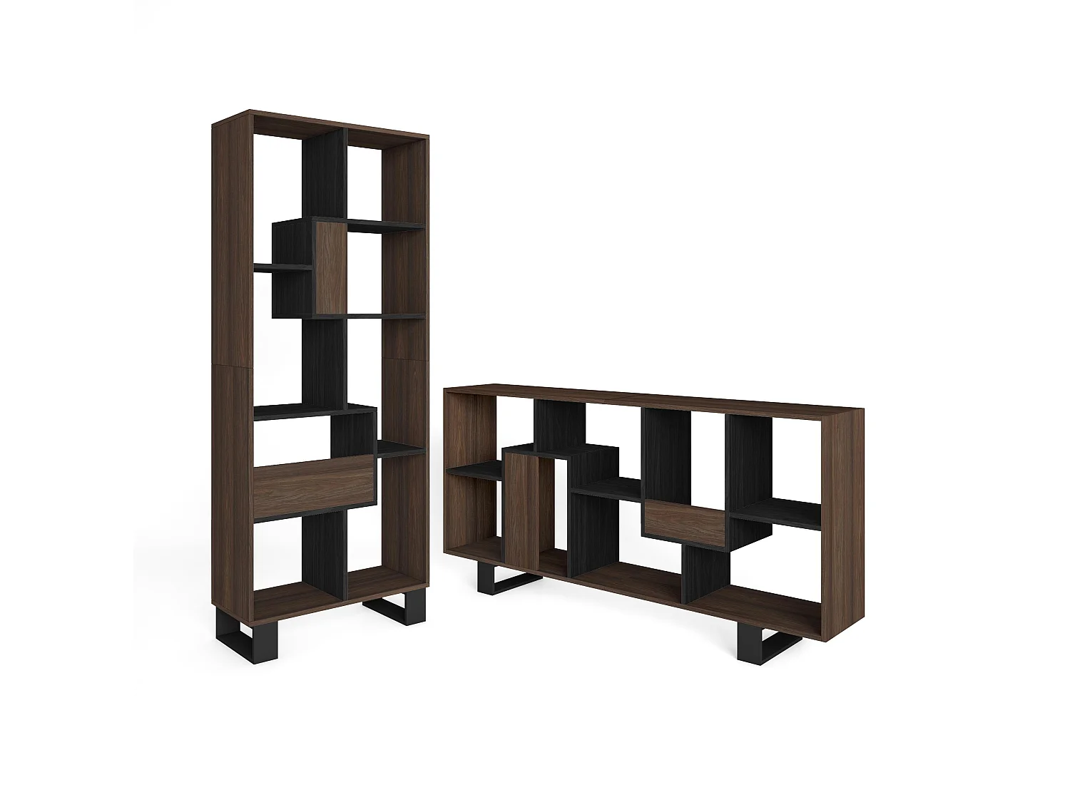 Estantes de prateleiras , 174x67x31, Design industrial, Carvalho escuro e Preto