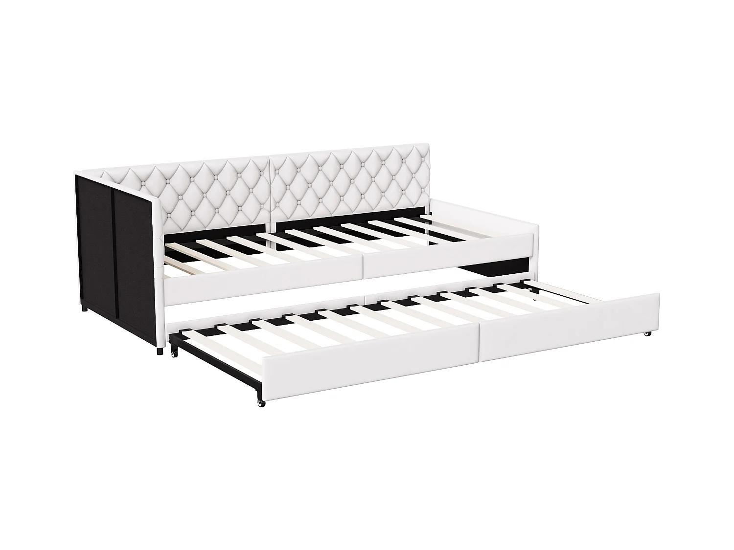 Ausziehbett 90x200 cm, Polsterschlafsofa, Leinenstoff, mit Lattenrost, ohne Matratze - Beige