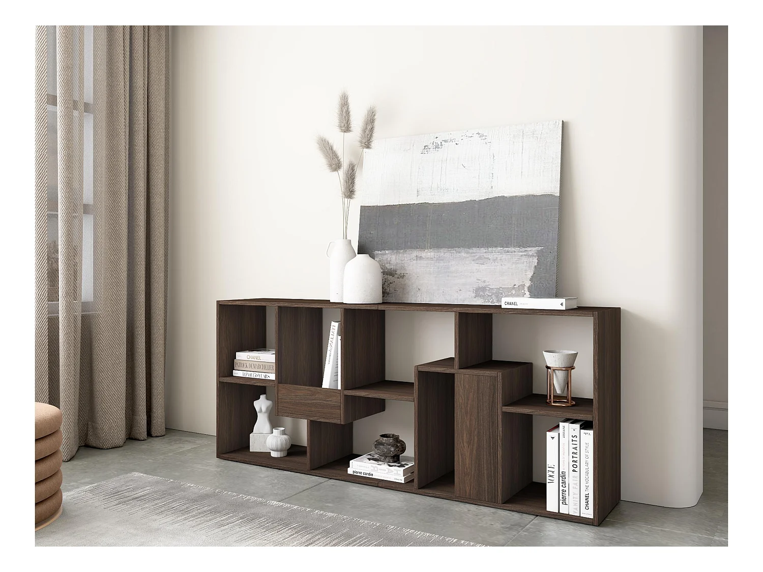 Boekenkast, Boekenplank, 162x67x31cm, Kantoorplank, Donkere eik