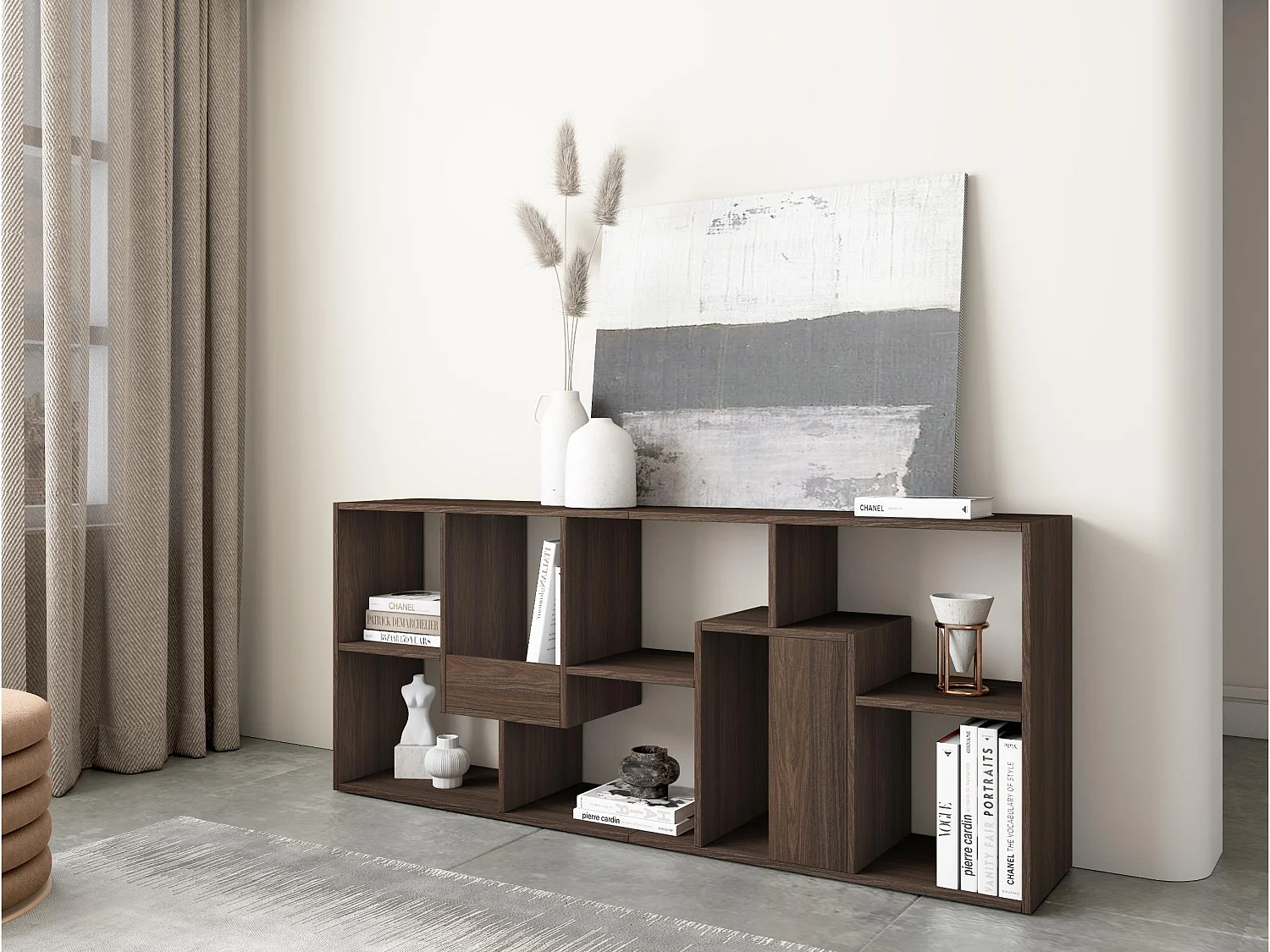 Boekenkast, Boekenplank, 162x67x31cm, Kantoorplank, Donkere eik